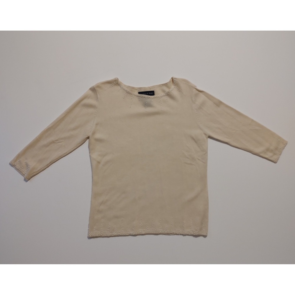 Preston & York Women Light Yellow Beaded Silk Blend 3/4 Sleeve Sweater Small